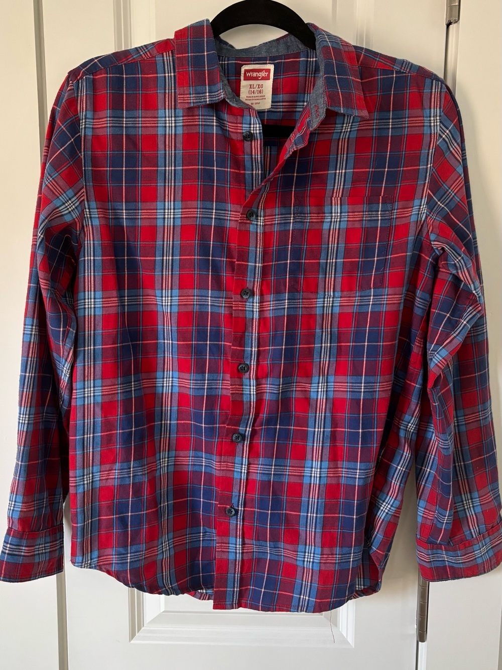 Wrangler Red and Blue Plaid Button-Down Shirt